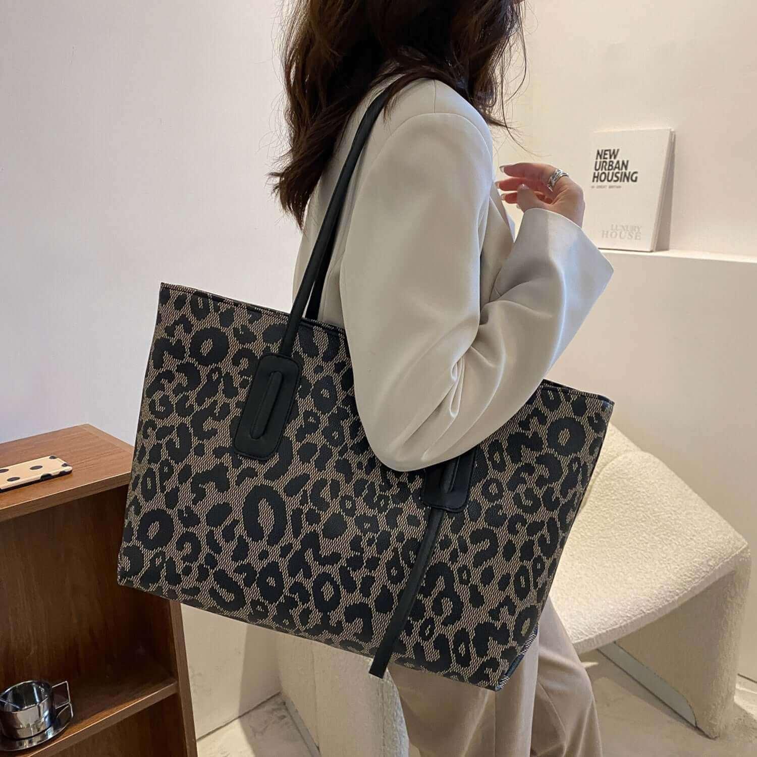 Fashion PU Leather Leopard Tote Storage Bag - SAMFILS