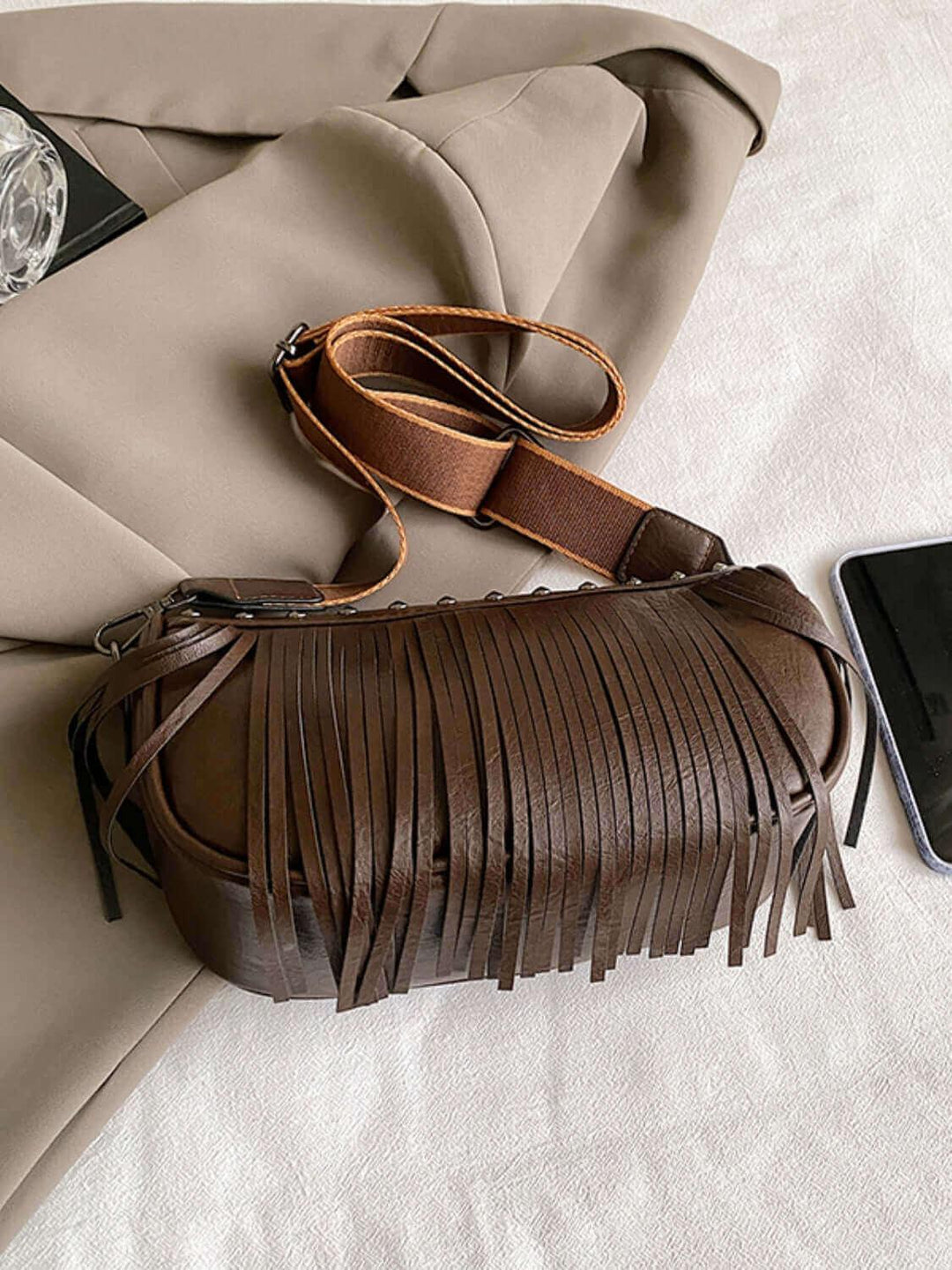 PU Leather Fringe Studded Crossbody Bags - SAMFILS