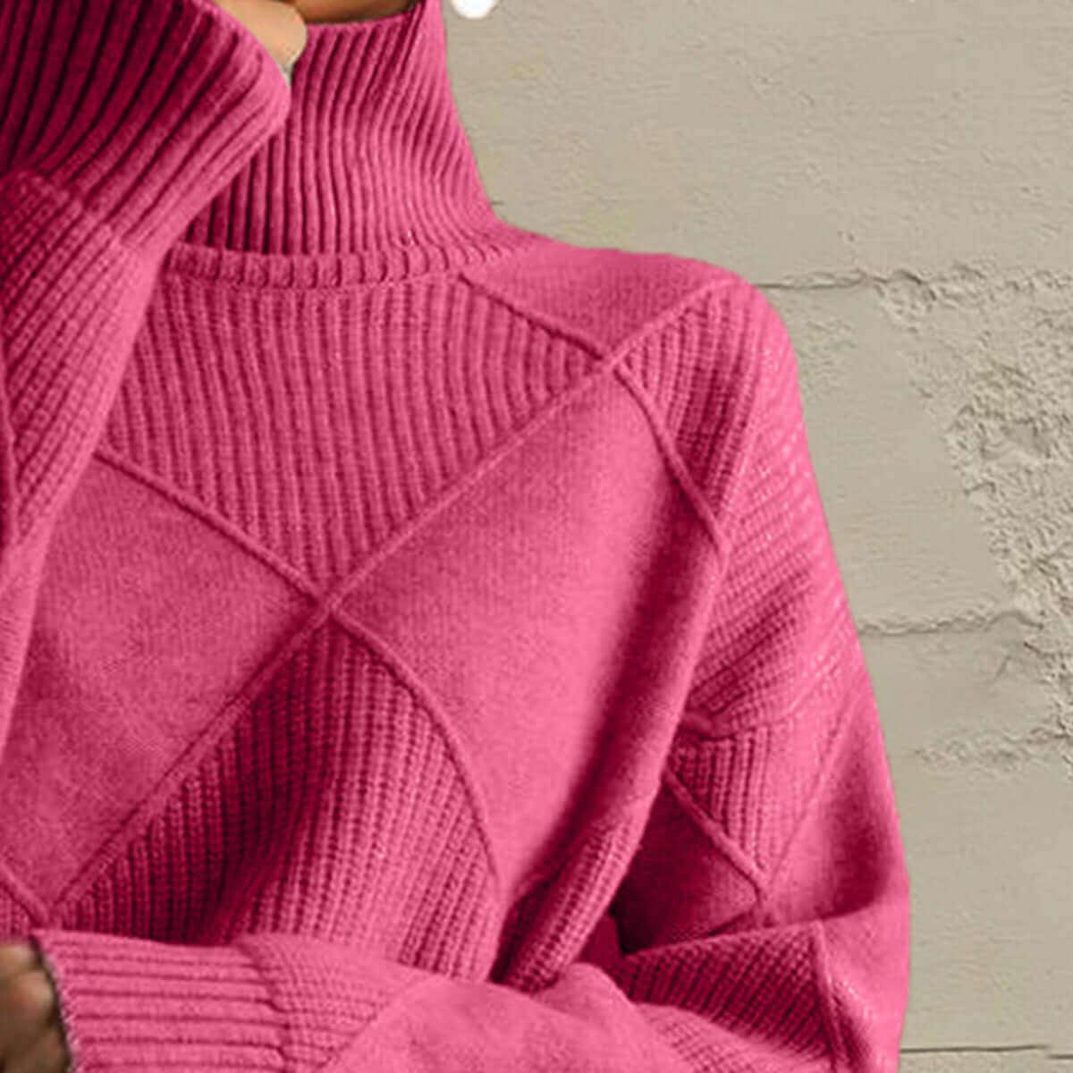 Geometric Turtleneck Long Sleeve Sweater - SAMFILS