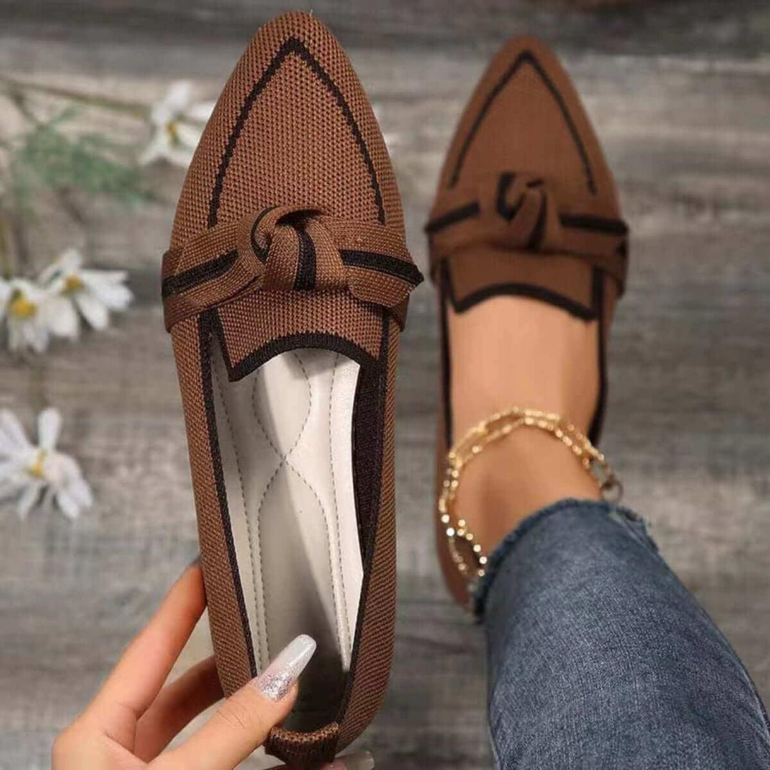 Bow Stylish Contrast Trim Point Toe Loafers - Samslivos