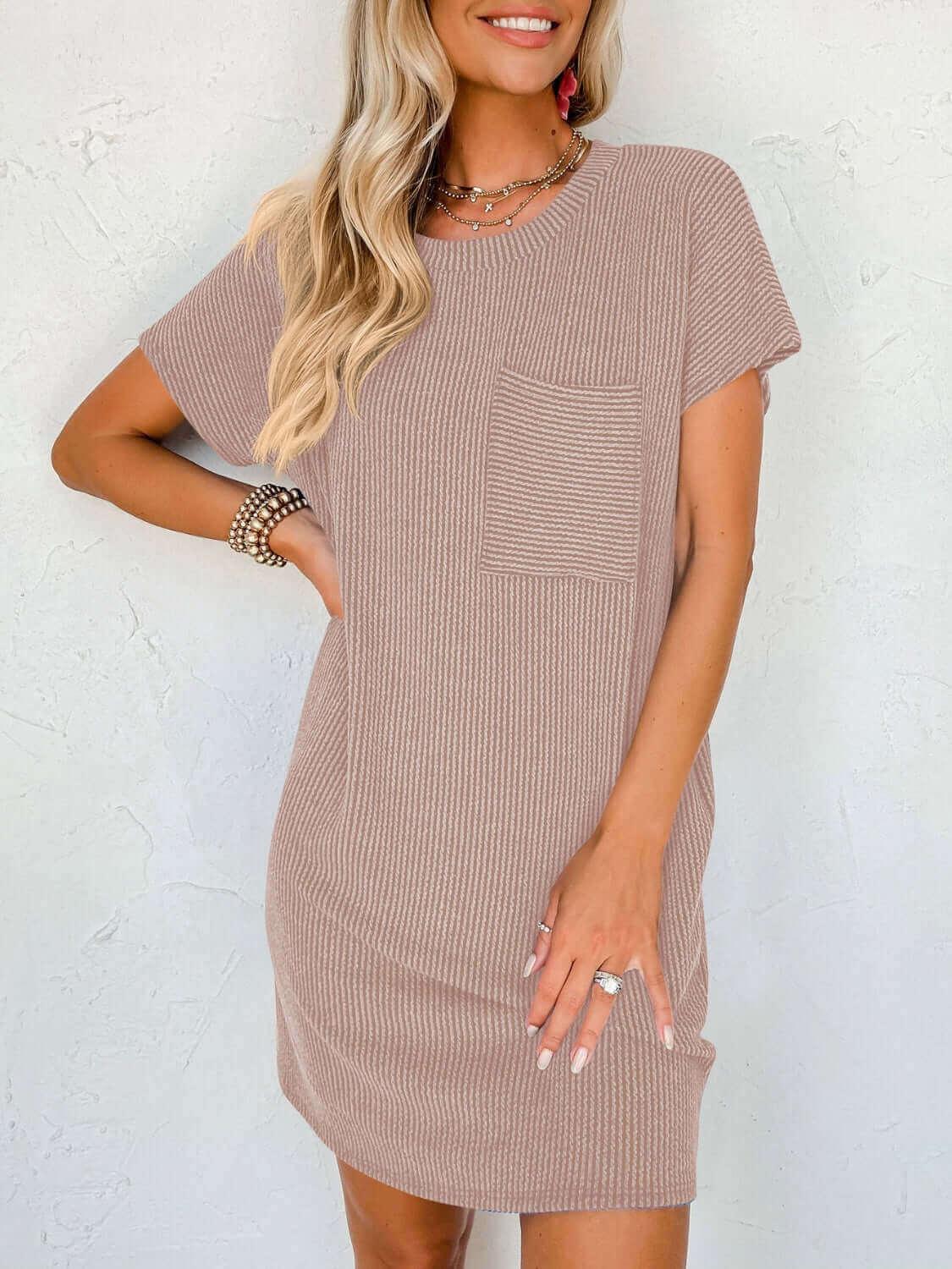 Comfort Round Neck Short Sleeve Mini Dress - SAMFILS