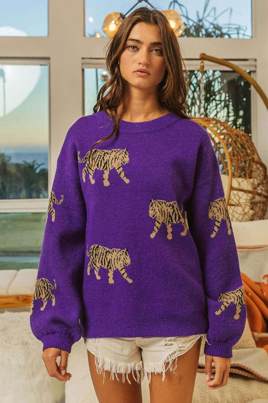 Bibi Tiger Pattern Long Sleeve comfort Sweater - Samslivos