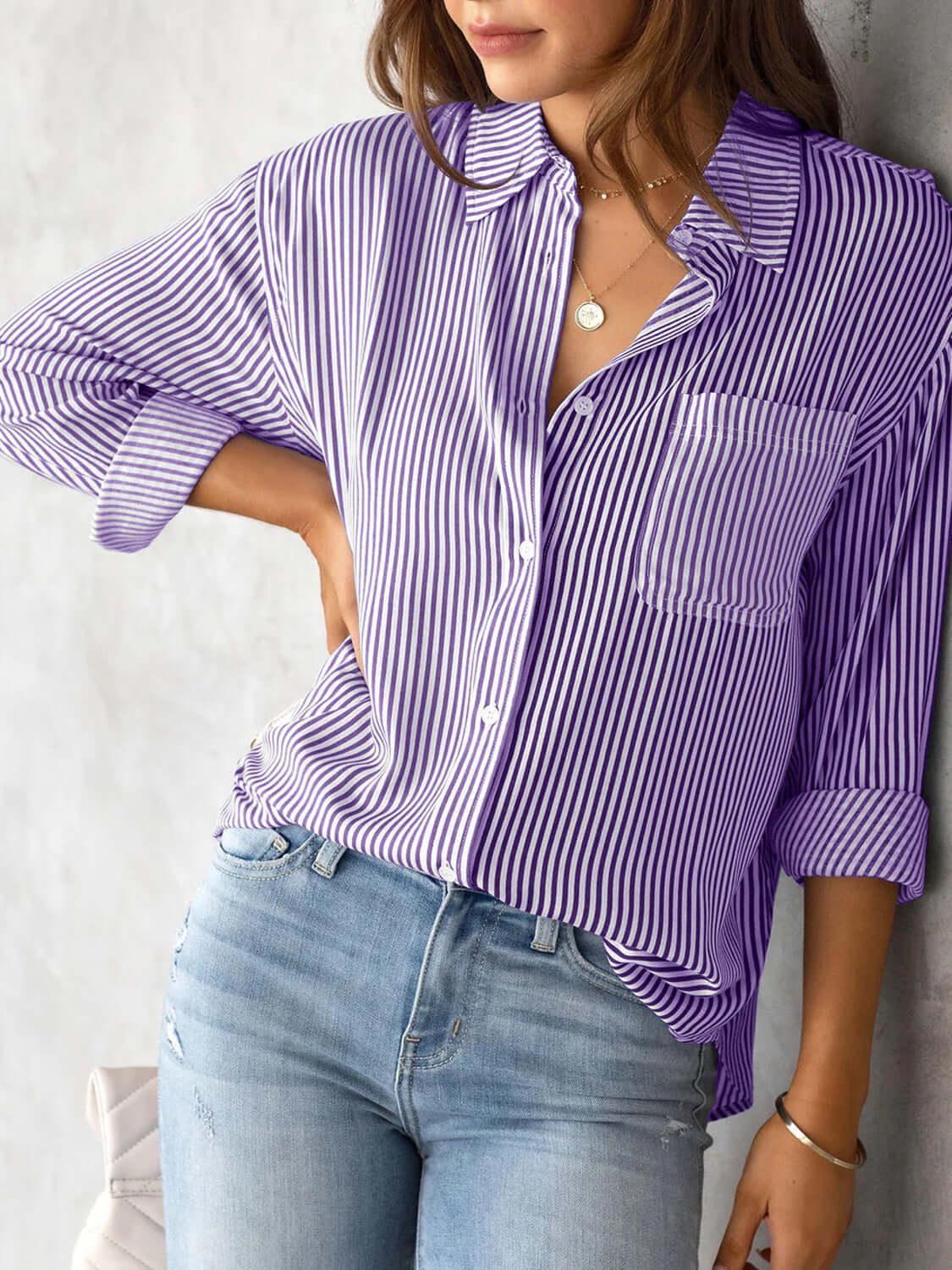 Button Up Collared Shirt with Breast Pockets Design - SAMFILS