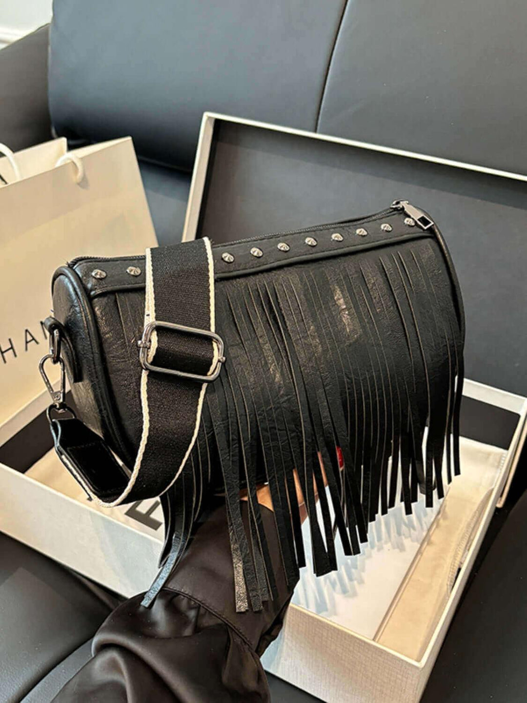 PU Leather Fringe Studded Crossbody Bags - SAMFILS