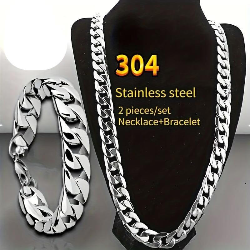 Men and Women 2pcs/set Stainless Steel Punk Chain Necklace - SAMFILS