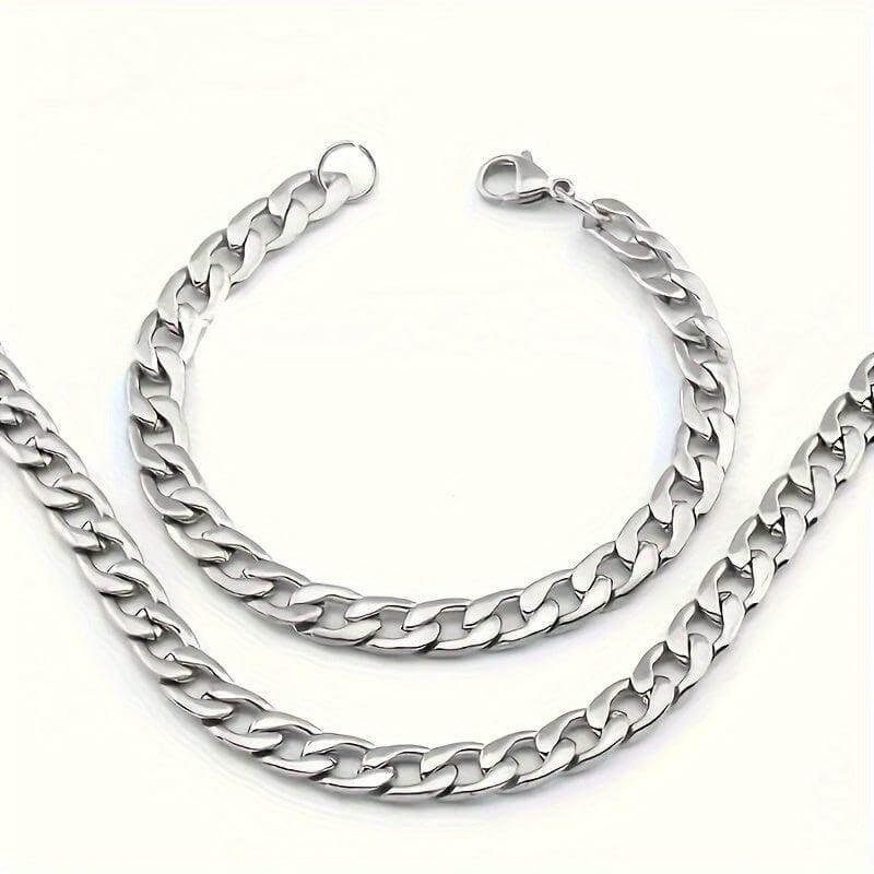 Men and Women 2pcs/set Stainless Steel Punk Chain Necklace - SAMFILS