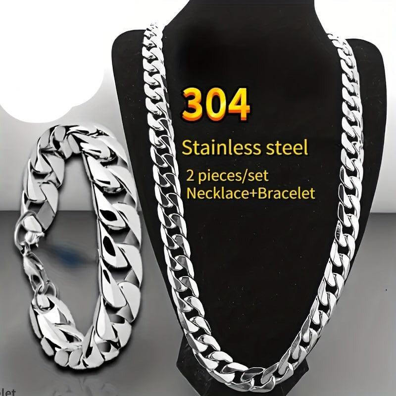 Men and Women 2pcs/set Stainless Steel Punk Chain Necklace - SAMFILS
