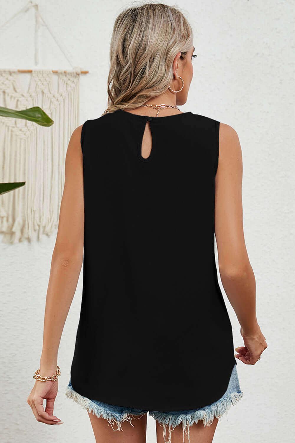 Ruched Round Neck Tank Cool Stretchy - SAMFILS