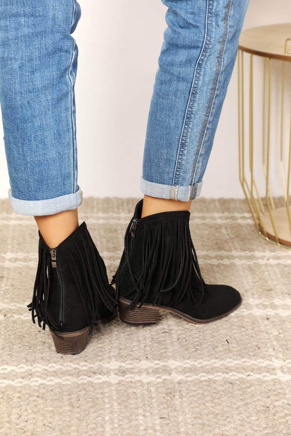 Legend Women's Fringe Cowboy Western Ankle Boots - SAMFILS