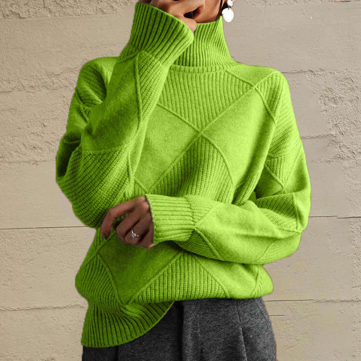 Geometric Turtleneck Long Sleeve Sweater - SAMFILS