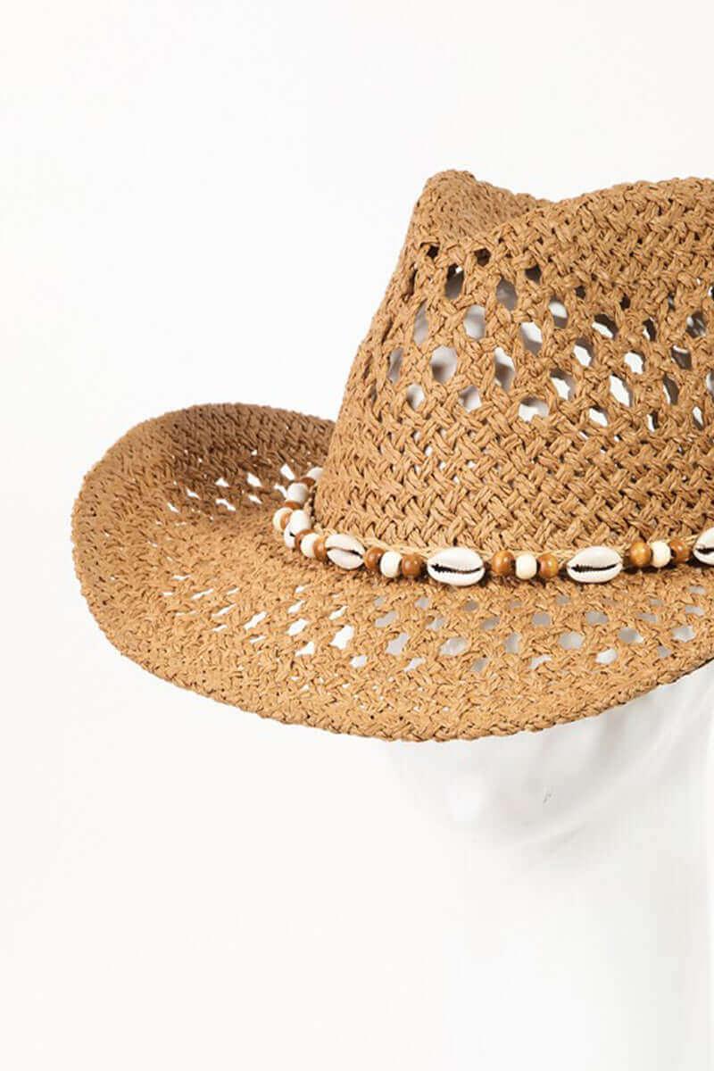 Fame Cowrie Shell Beaded String Straw Hat - Samslivos