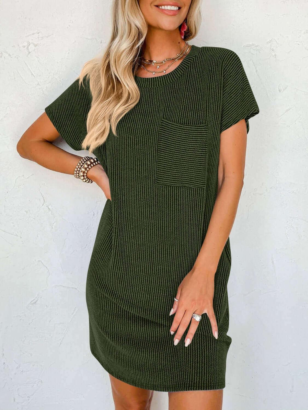 Comfort Round Neck Short Sleeve Mini Dress - Samslivos