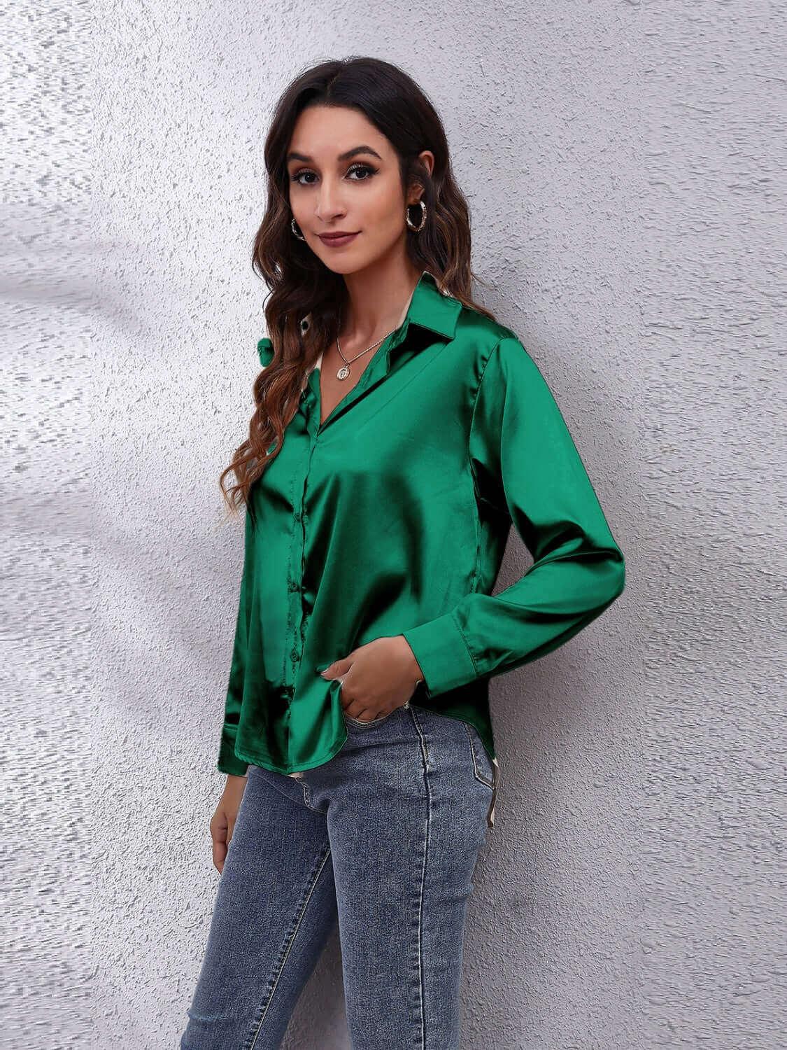 Classic Collared Neck Buttoned Closure Long Sleeve Shirt - SAMFILS