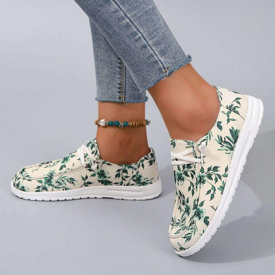 Printed Round Toe Flat Sneakers Comfortable Stylish - Samslivos