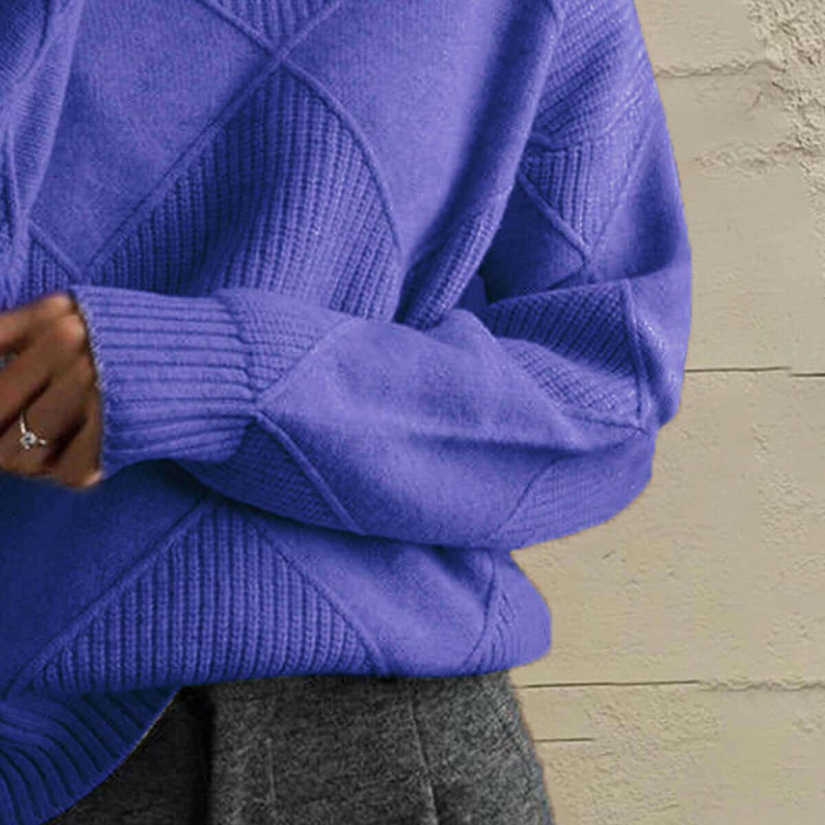 Geometric Turtleneck Long Sleeve Sweater - SAMFILS