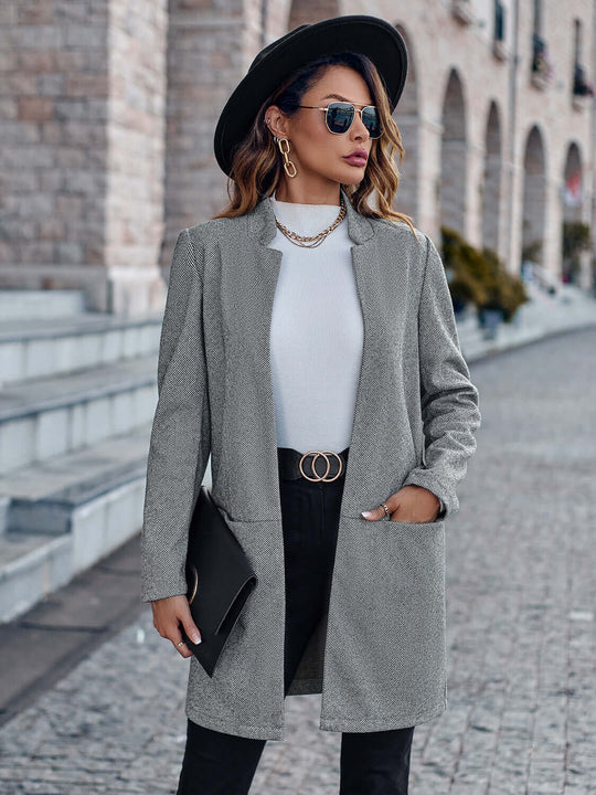 Elegant Ladies Open Front Long Sleeve Blazer - Samslivos