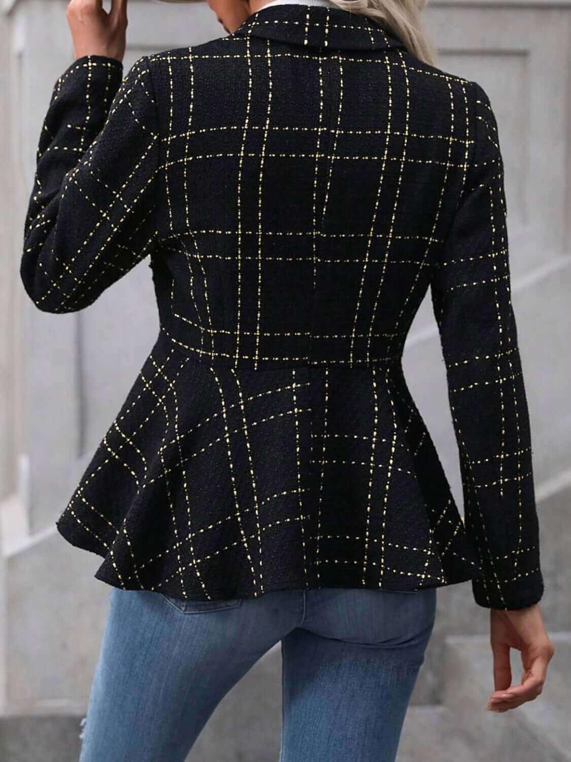 Ruffle Hem Collared Unique Fashion Blazer - SAMFILS