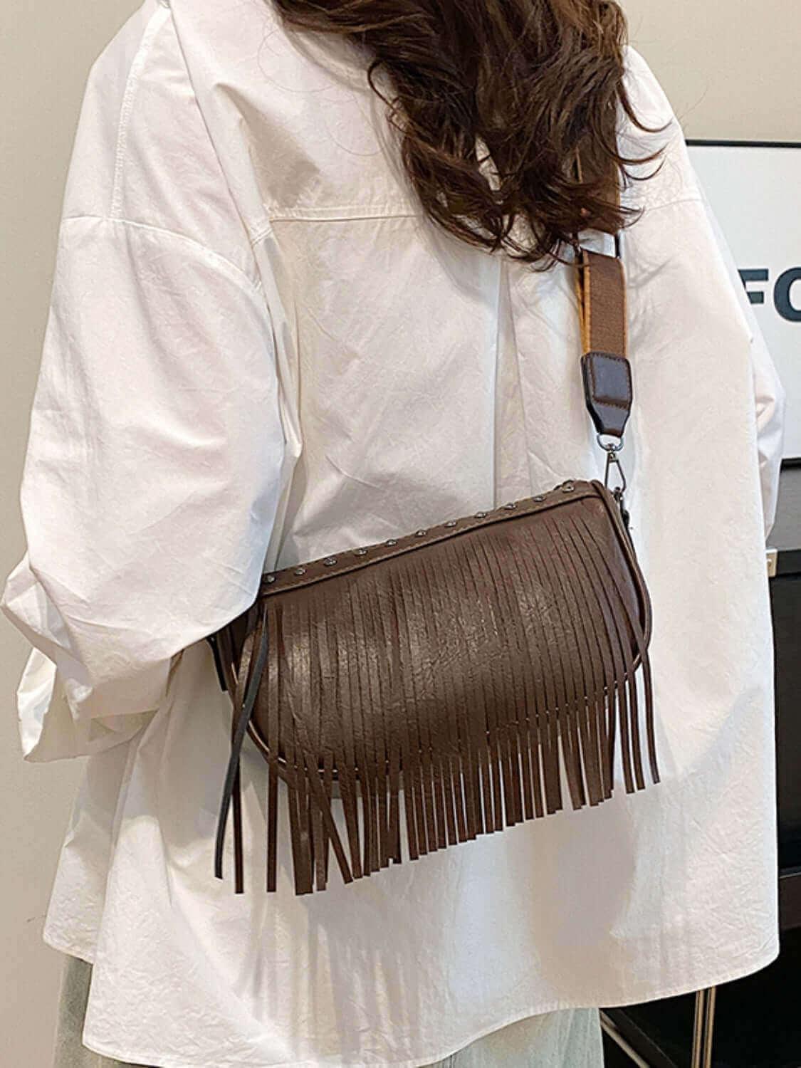 PU Leather Fringe Studded Crossbody Bags - SAMFILS