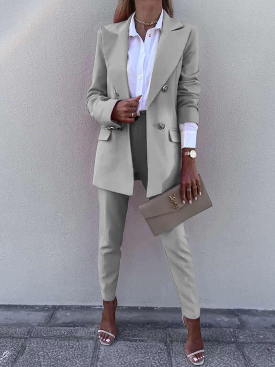 Lapel Collar Long Sleeves Blazer Pant Set - SAMFILS