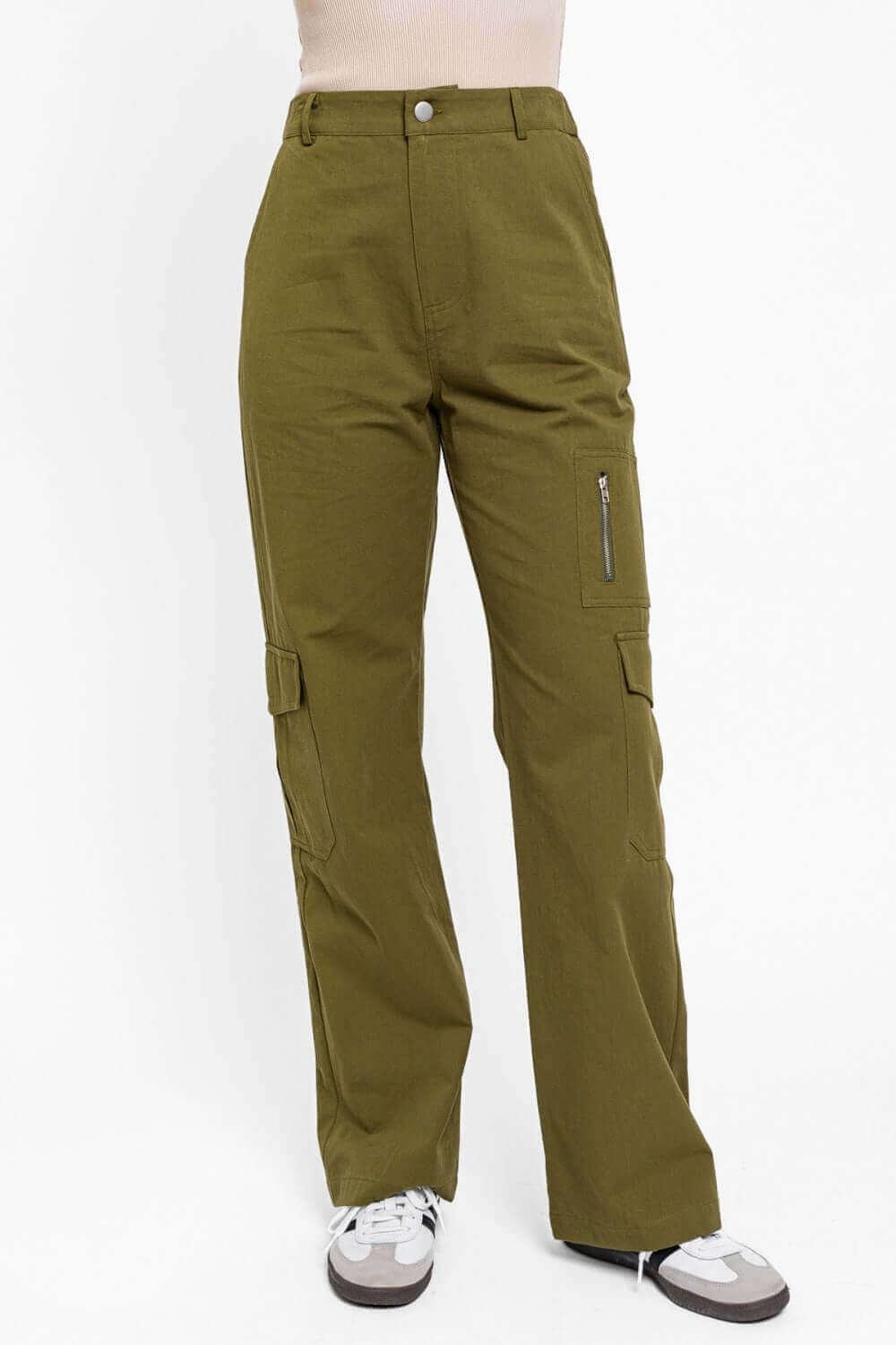 Tasha Apparel High Waisted Wide Leg Cargo Pants with Pockets - SAMFILS