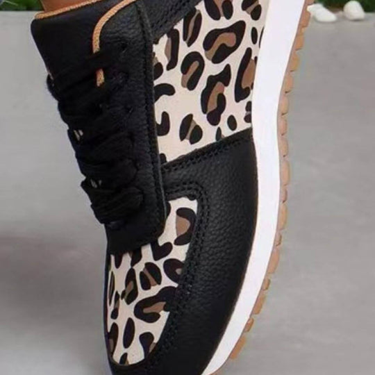 Tied Printed PU Leather Athletic Sneakers - SAMFILS