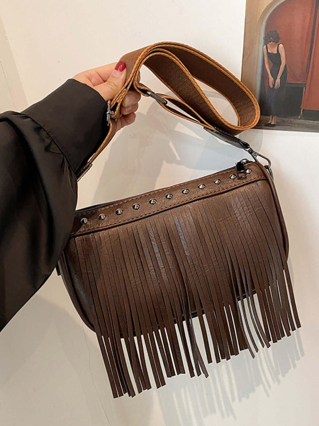 PU Leather Fringe Studded Crossbody Bags - SAMFILS