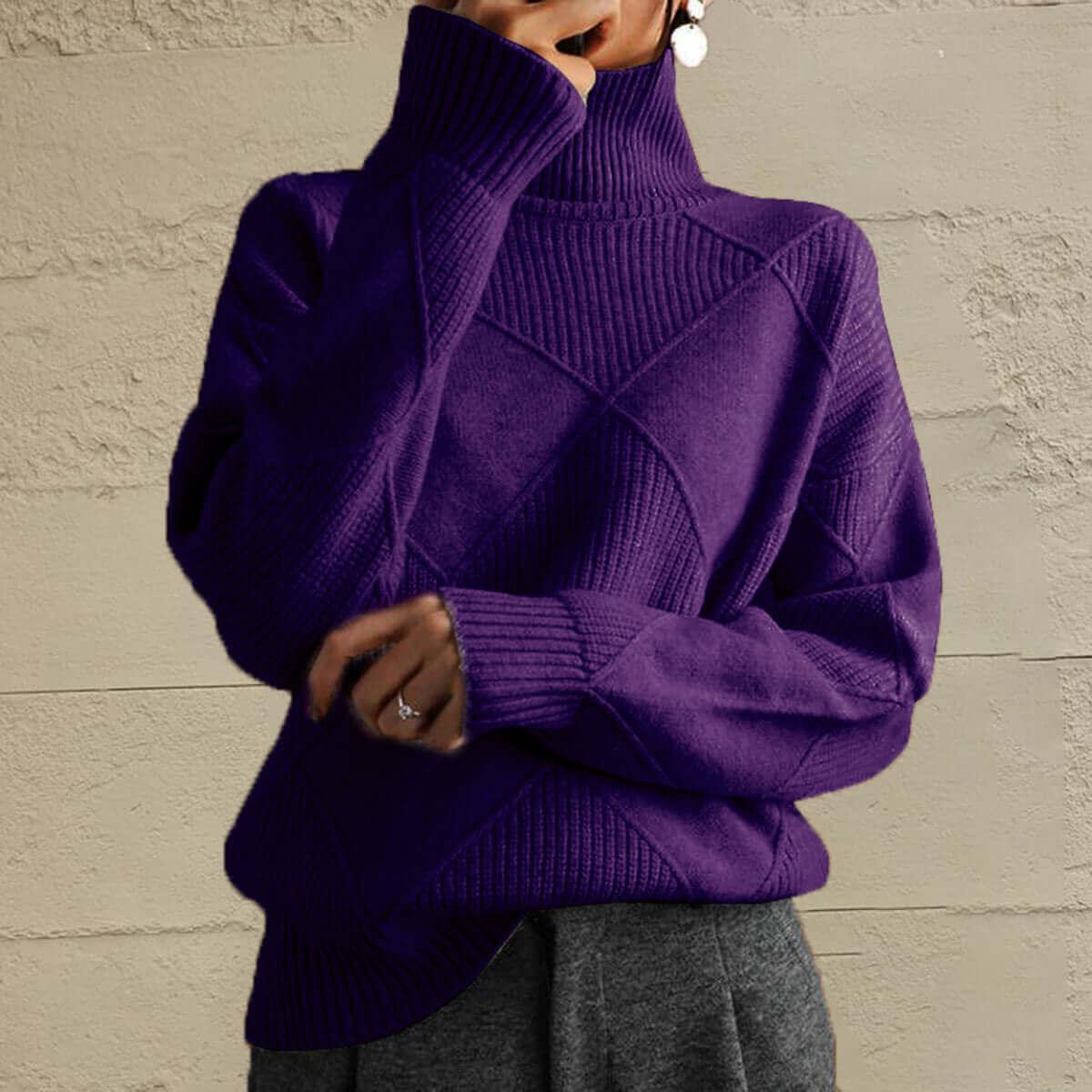 Geometric Turtleneck Long Sleeve Sweater - SAMFILS