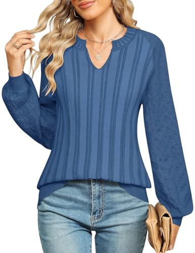 Micoson Womens Sweaters Long Sleeve Knit Pullover V Neck Jumper Tops