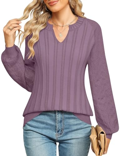 Micoson Womens Sweaters Long Sleeve Knit Pullover V Neck Jumper Tops