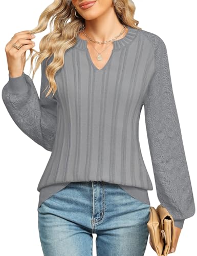 Micoson Womens Sweaters Long Sleeve Knit Pullover V Neck Jumper Tops