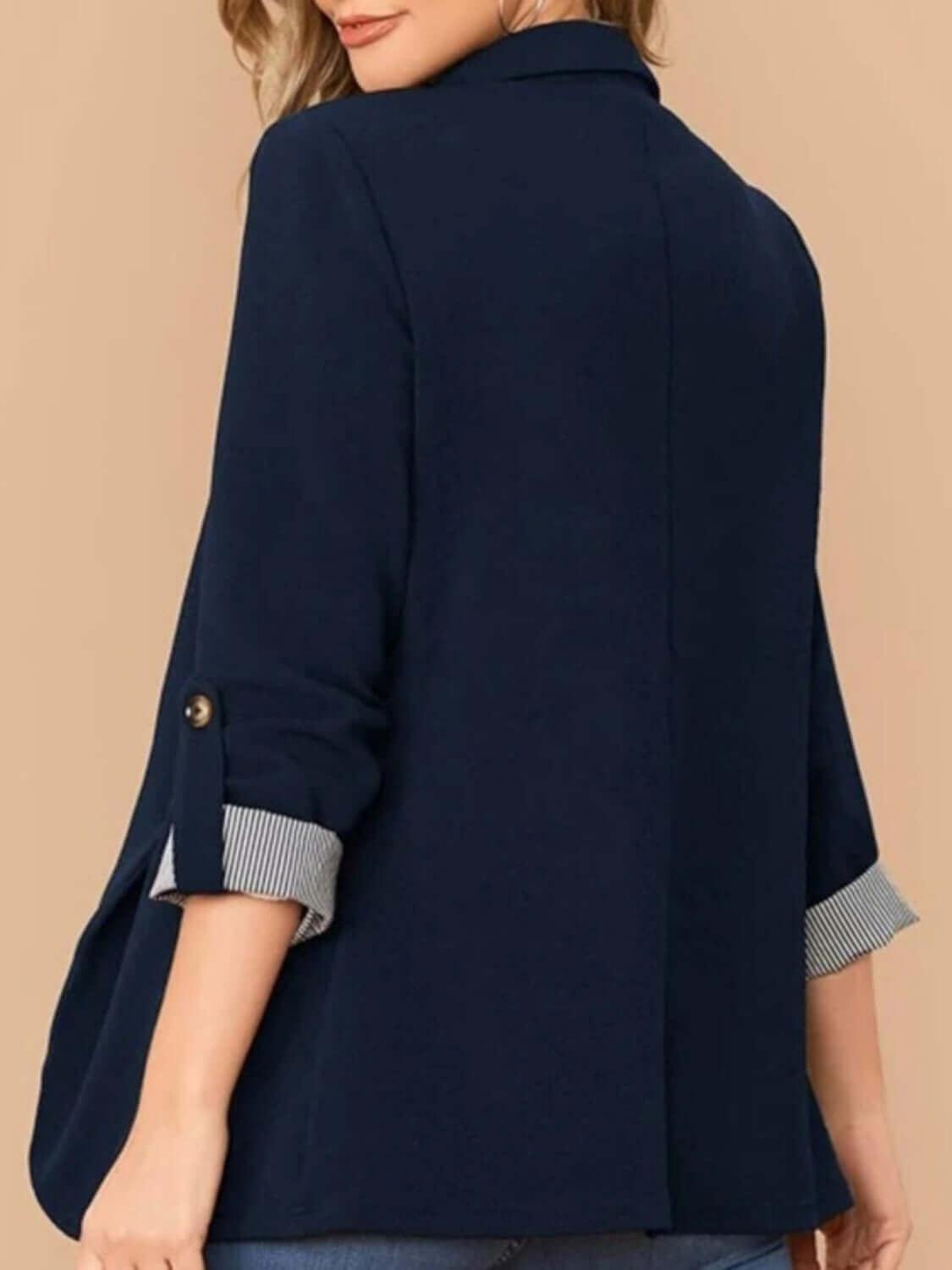 Lapel Collar Roll-Tab Clausic Sleeve Blazer - SAMFILS