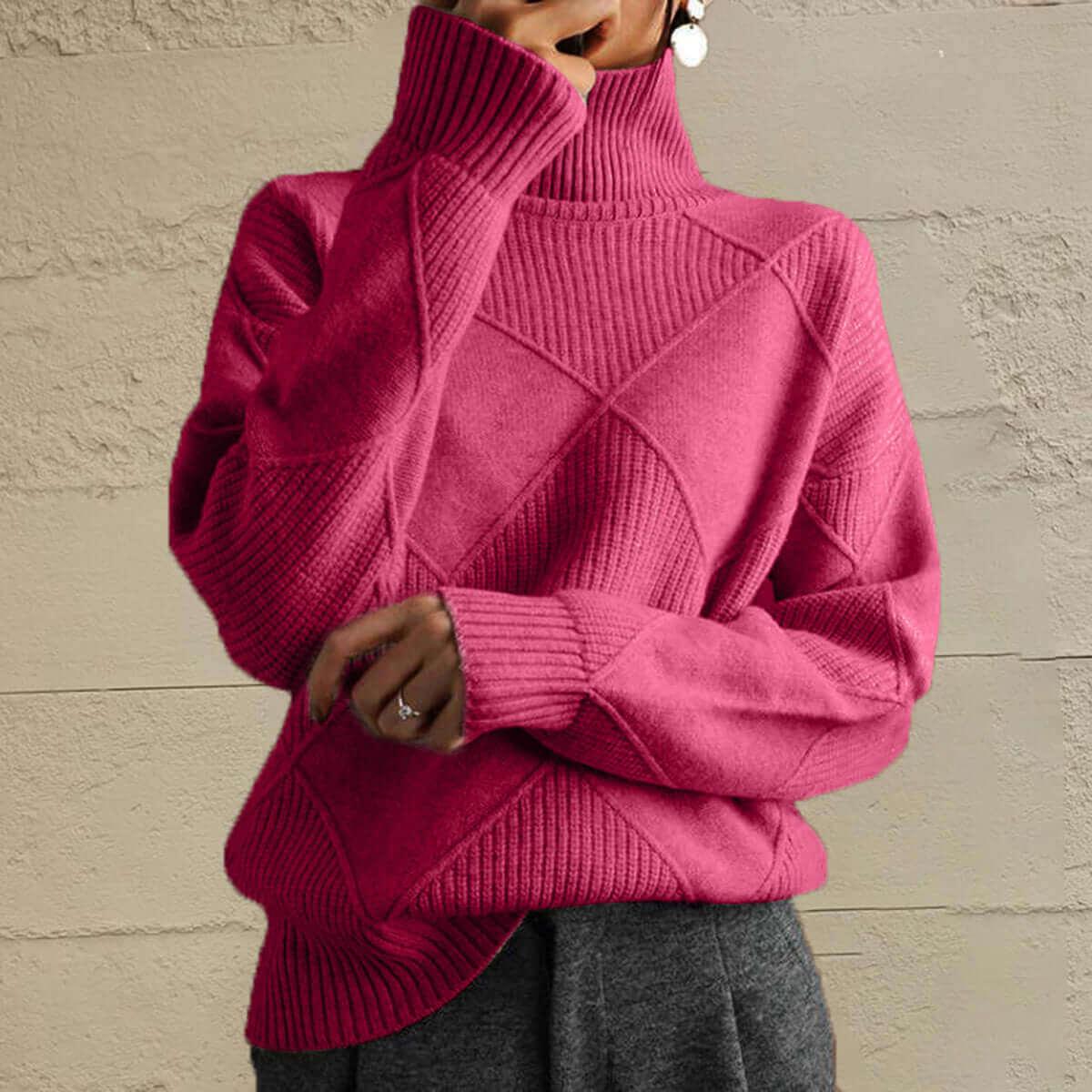 Geometric Turtleneck Long Sleeve Sweater - SAMFILS