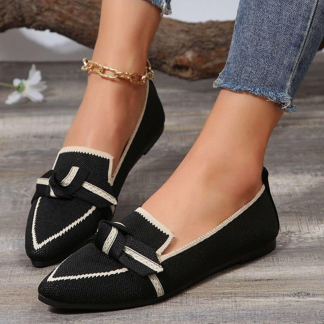 Bow Stylish Contrast Trim Point Toe Loafers - Samslivos