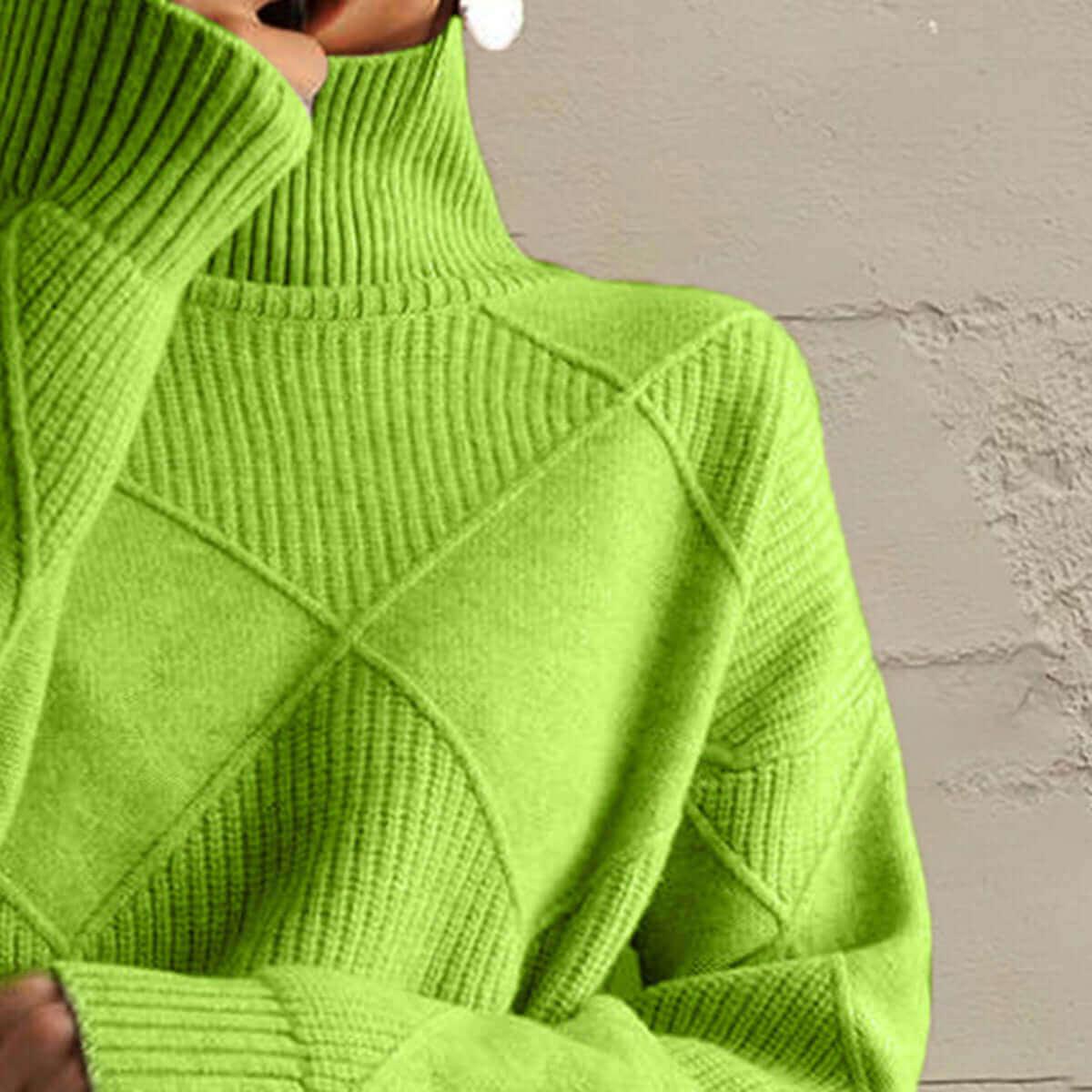 Geometric Turtleneck Long Sleeve Sweater - SAMFILS