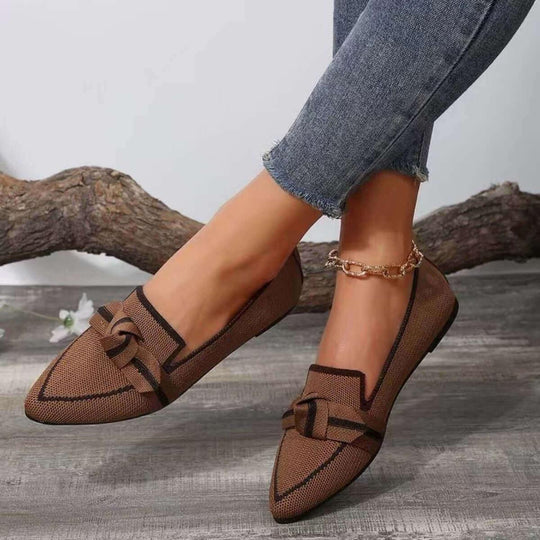 Bow Stylish Contrast Trim Point Toe Loafers - Samslivos