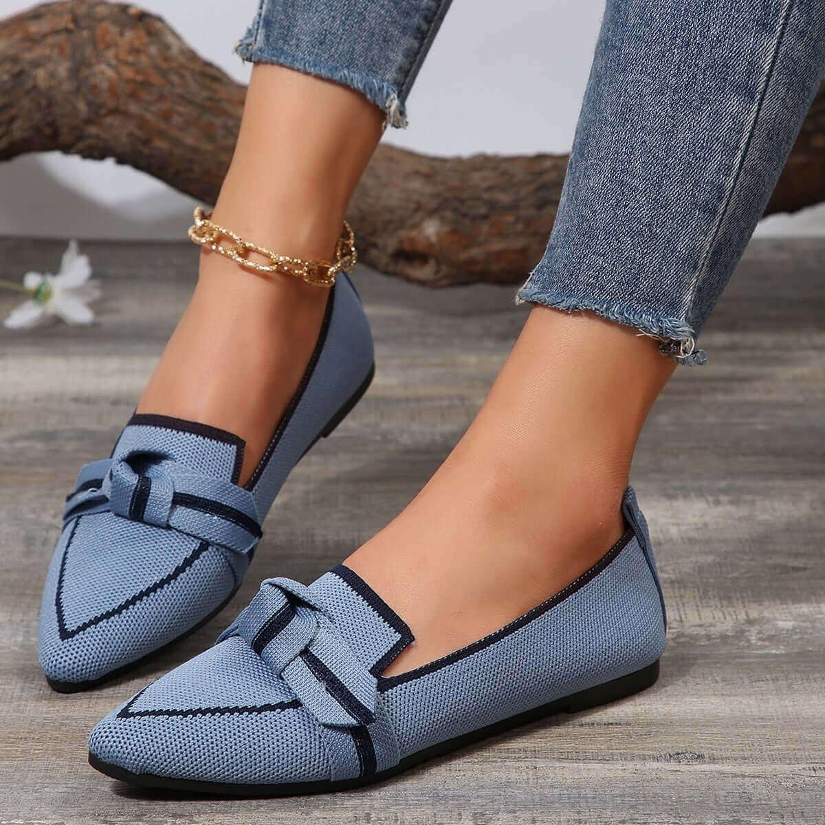 Bow Stylish Contrast Trim Point Toe Loafers - SAMFILS