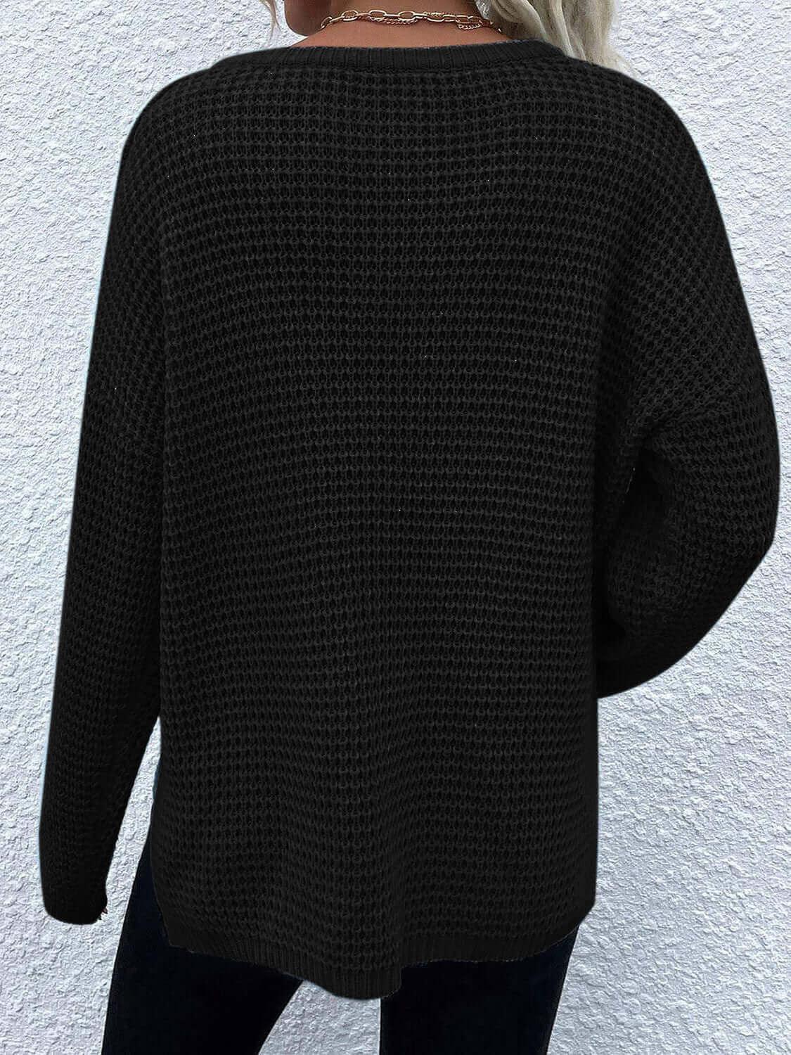 Comfort Notched Long Sleeve Sweater - SAMFILS