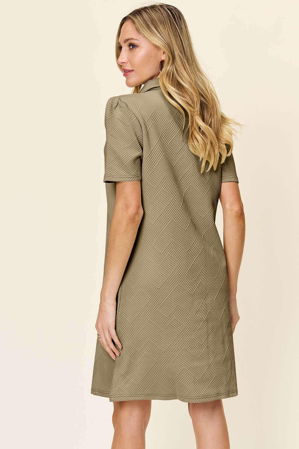 Double Take Full Size Texture Collared Neck Short Sleeve Dress - SAMFILS