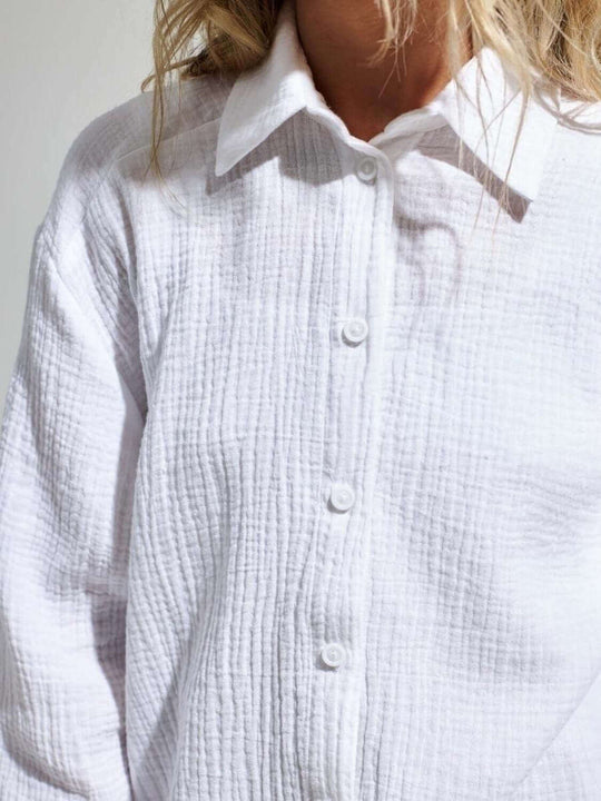 Textured Collared Neck Long Sleeve Shirt - Samslivos