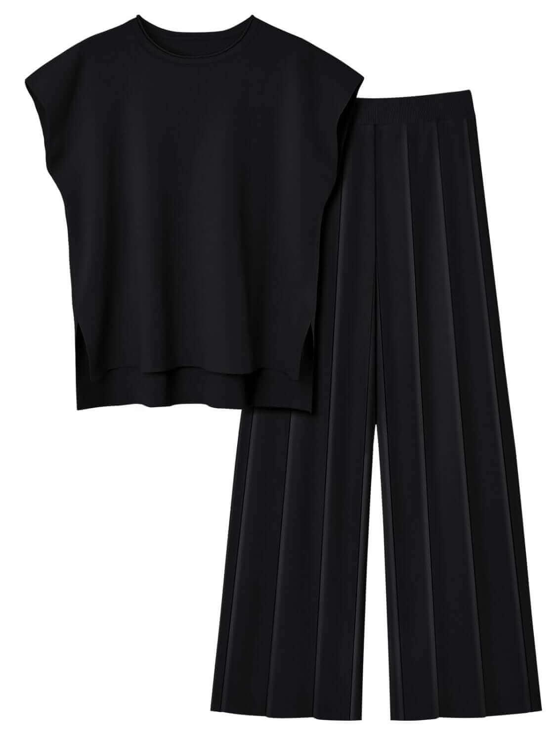 Round Neck Cap Sleeve Top and Pants Outfit Set - SAMFILS