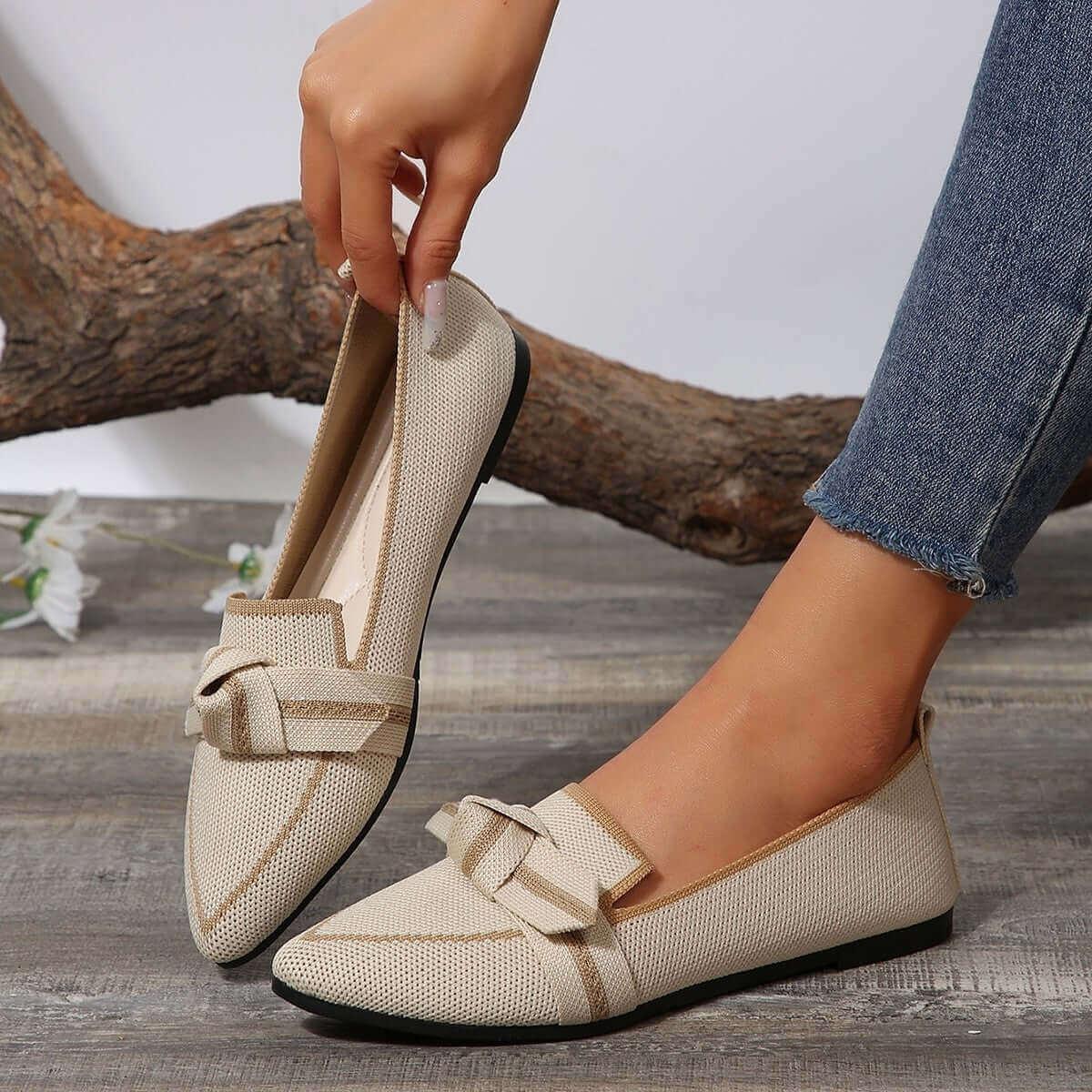 Bow Stylish Contrast Trim Point Toe Loafers - SAMFILS