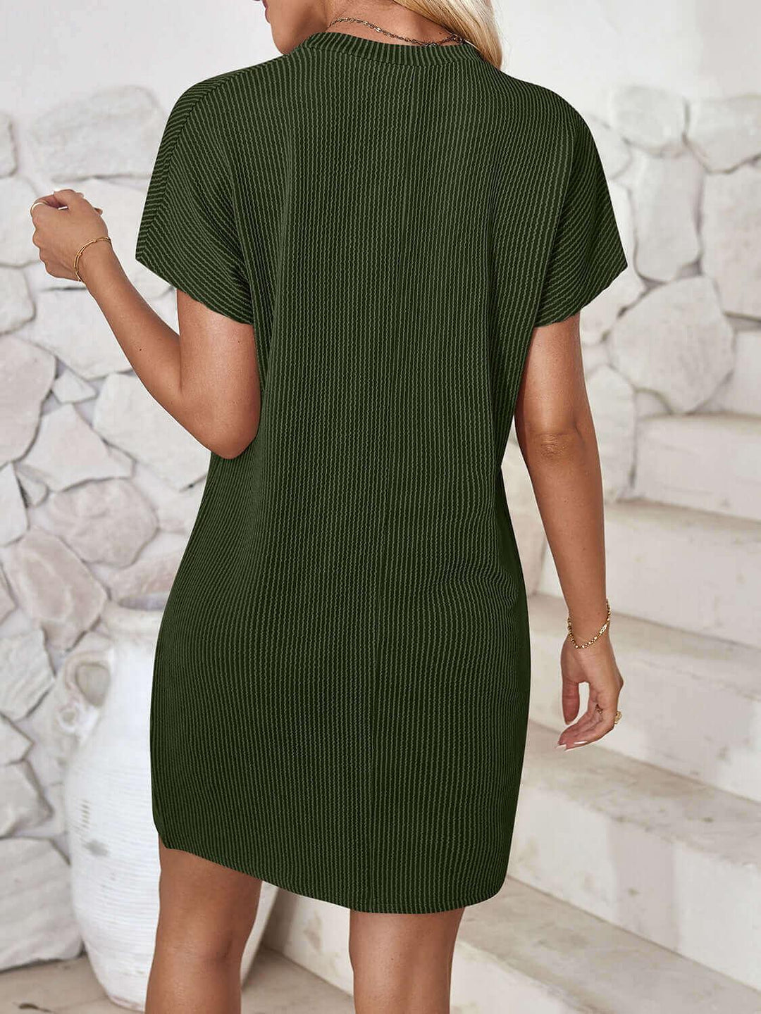 Comfort Round Neck Short Sleeve Mini Dress - Samslivos