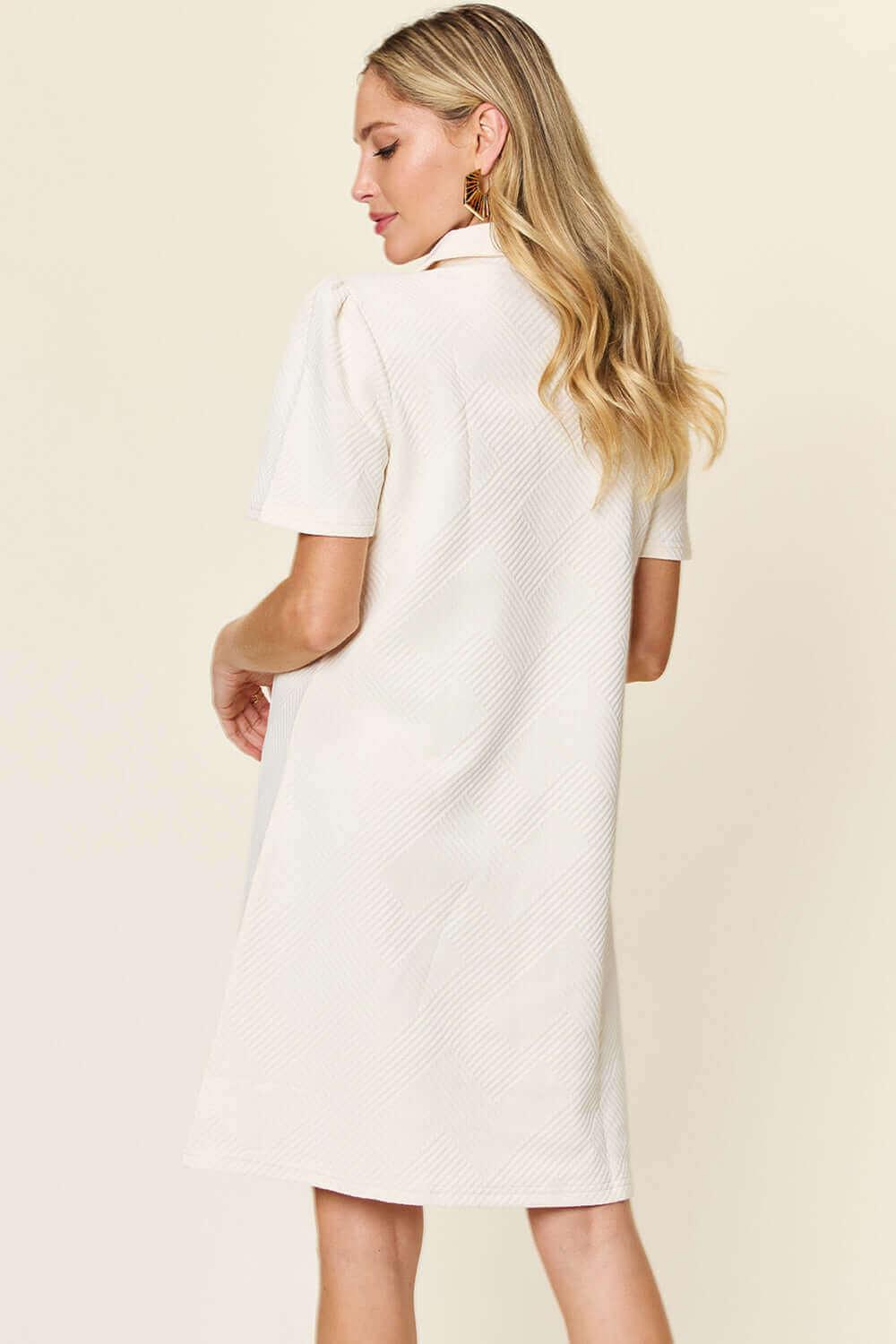 Double Take Full Size Texture Collared Neck Short Sleeve Dress - SAMFILS