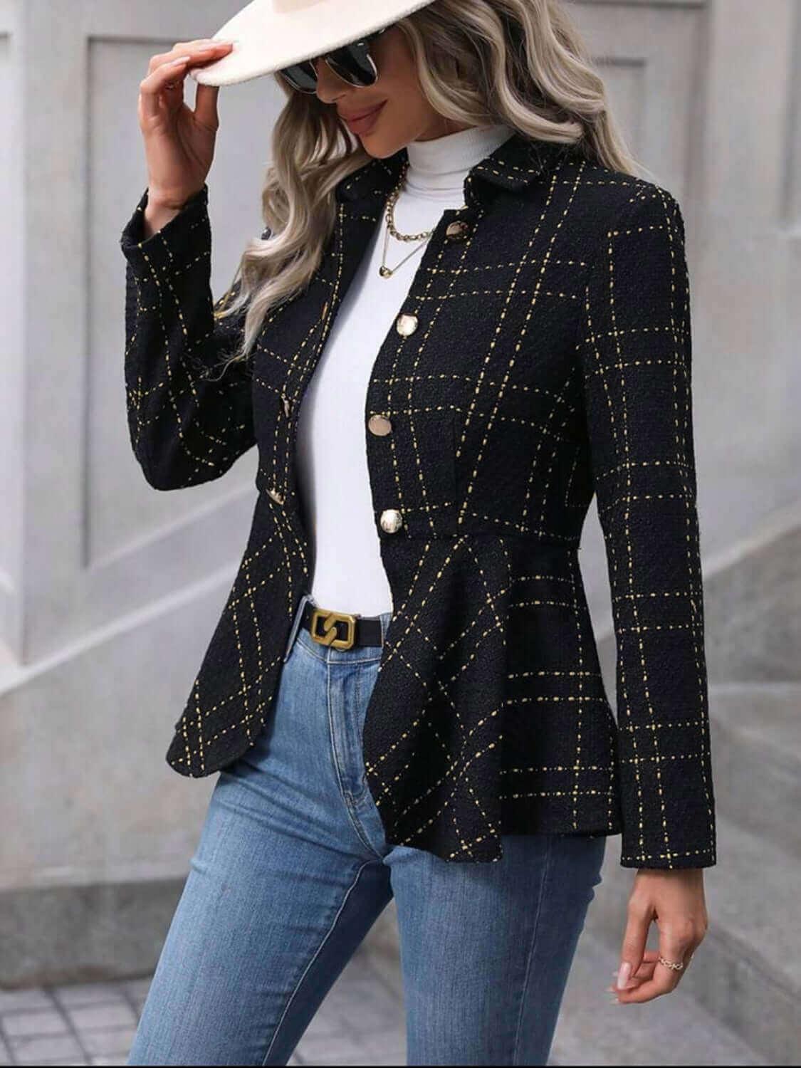 Ruffle Hem Collared Unique Fashion Blazer - SAMFILS