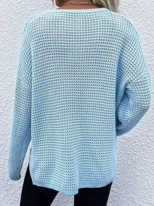 Comfort Notched Long Sleeve Sweater - SAMFILS