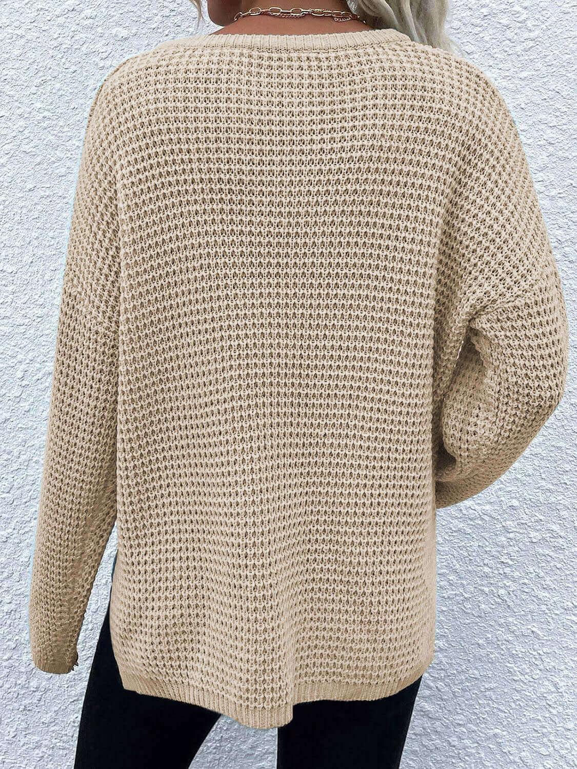 Comfort Notched Long Sleeve Sweater - SAMFILS