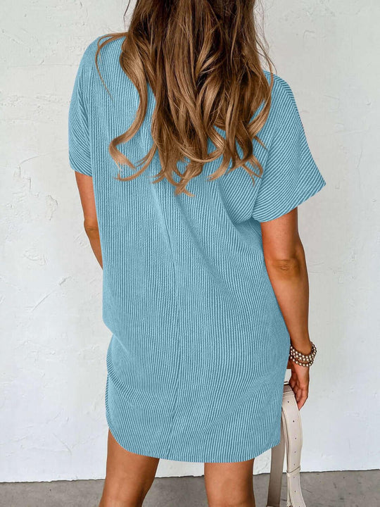 Comfort Round Neck Short Sleeve Mini Dress - Samslivos