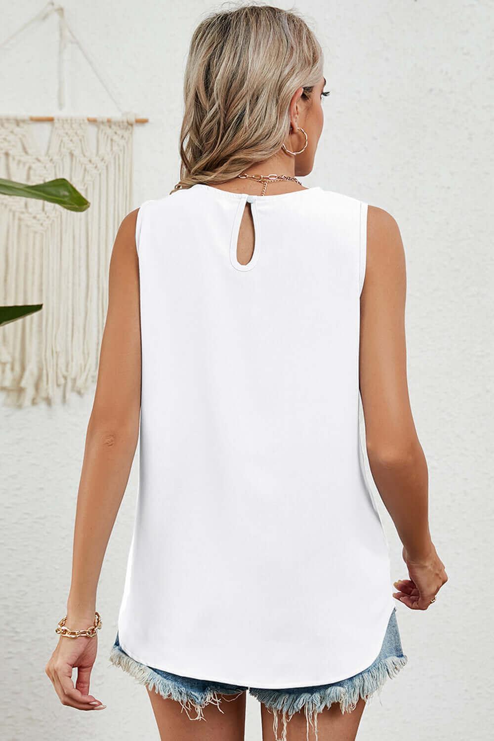 Ruched Round Neck Tank Cool Stretchy - SAMFILS