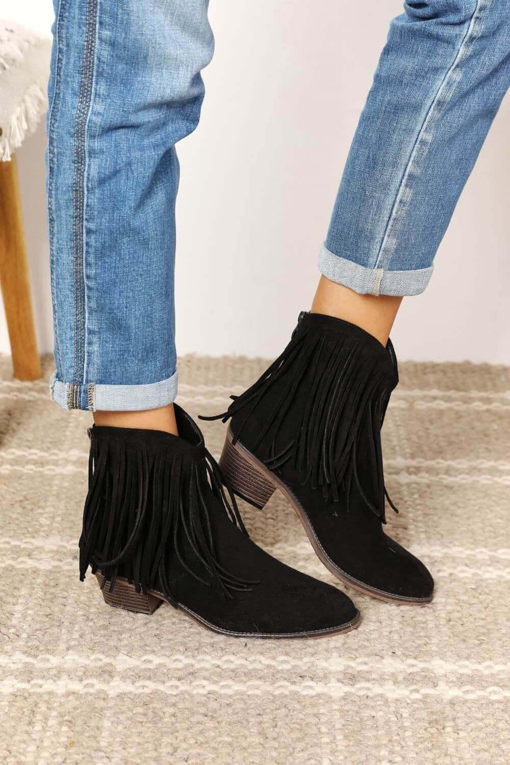 Legend Women's Fringe Cowboy Western Ankle Boots - SAMFILS