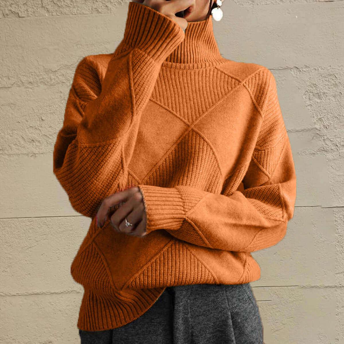 Geometric Turtleneck Long Sleeve Sweater - SAMFILS